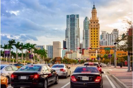 Cars driving in Miami FL.
