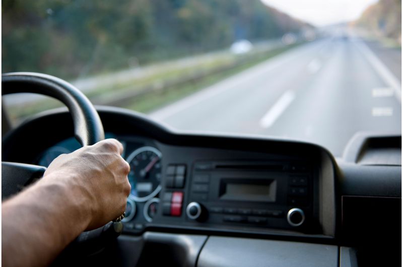 Customer driving down Interstate 90 in Montana.