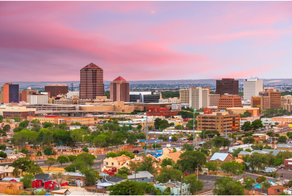 Aerial view of downtown ABQ.