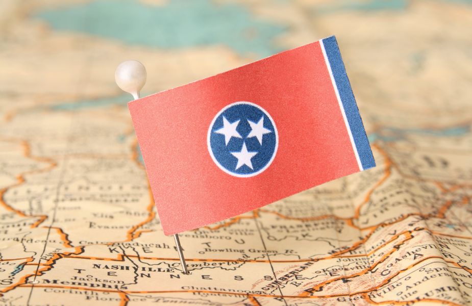 Map of Tennessee showing Memphis and Nashville.