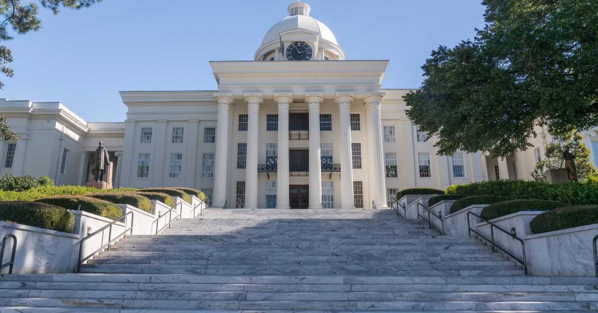 The Alabama State Capitol Building located on Capitol Hill In Montgomery AL.