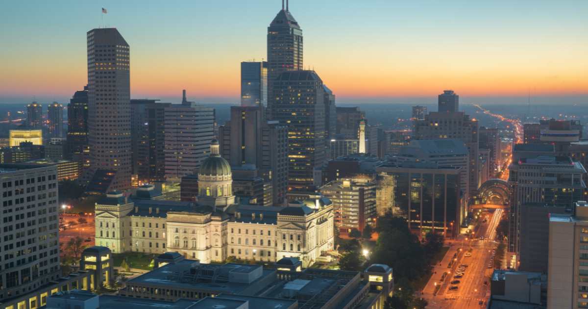 The Indiana Statehouse Building in Indianapolis .